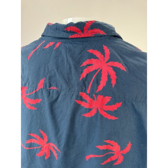 Paradise City Mens Large Hawaiian Shirt Blue & Red Palm Tree Print Short Sleeve - Picture 14 of 16